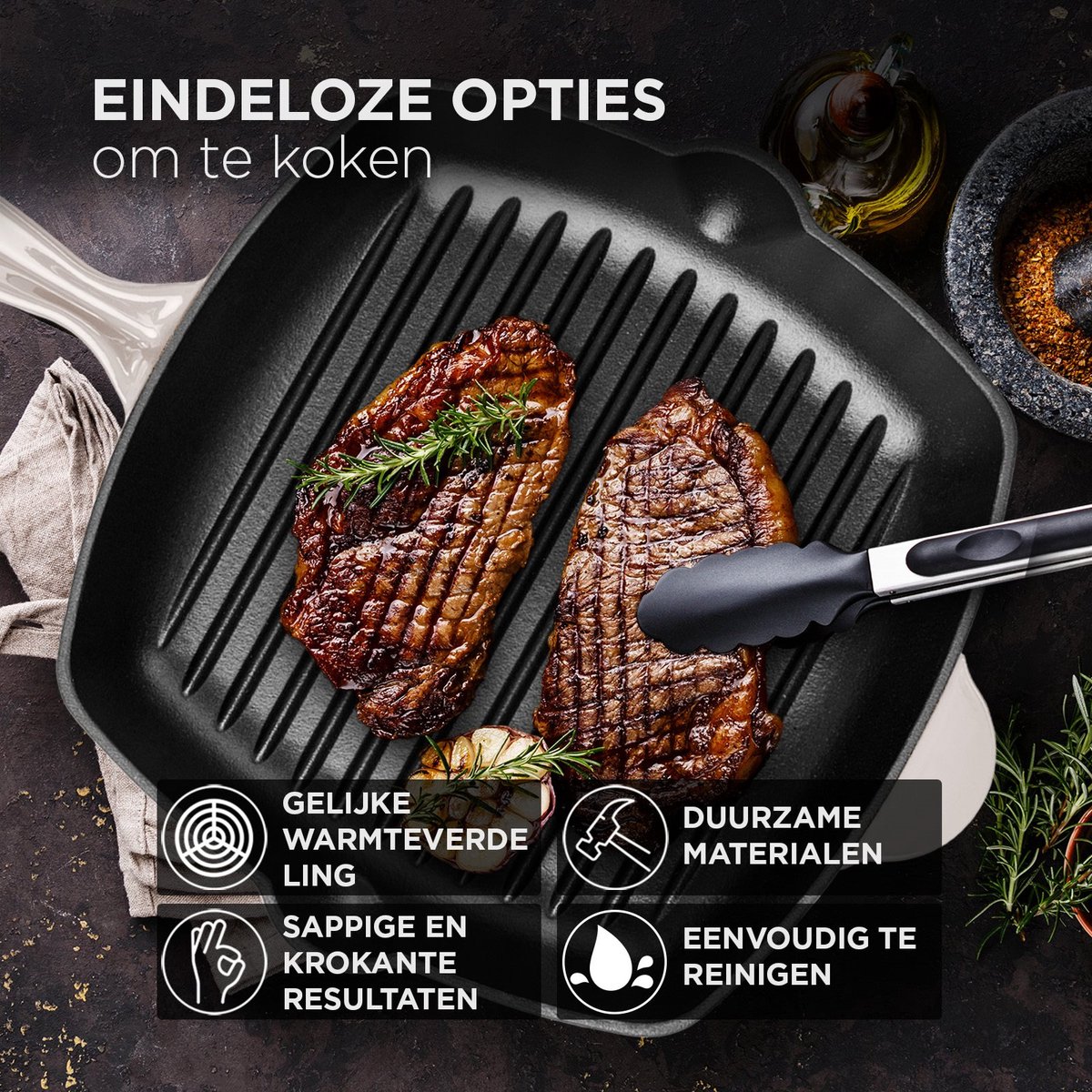 Rosmarino Rosmarino Grillpan Gietijzeren Grillpan - afbeelding 4