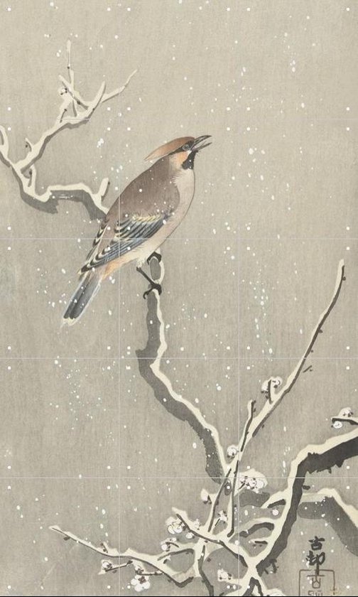 IXXI Bird on a snowy branch - Wanddecoratie - Abstract - 60 x 100 cm