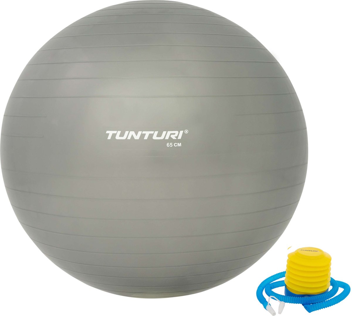 Tunturi Fitness bal - Yoga bal inclusief pomp - Pilates bal - Zwangerschaps bal - 65 cm - Kleur: zilver - Incl. gratis fitness app - Tunturi