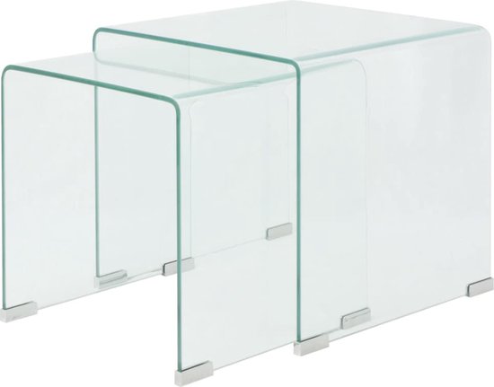 vidaXL Set de table d'appoint 2 pcs verre trempé transparent