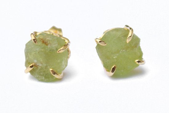 Boucles d'oreilles Bixorp Gems Peridot Chakra - Clous de pierres précieuses brutes - Or plaqué or 18 Goud et acier inoxydable - Chakra du coeur