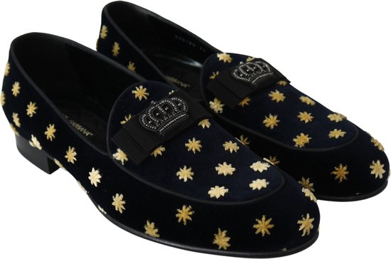 Blauwe fluwelen kroon pantoffels loafers schoenen