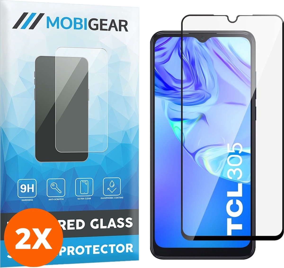 Mobigear Screenprotector geschikt voor TCL 305 Glazen | Mobigear Premium Screenprotector - Case Friendly - Zwart (2-Pack)