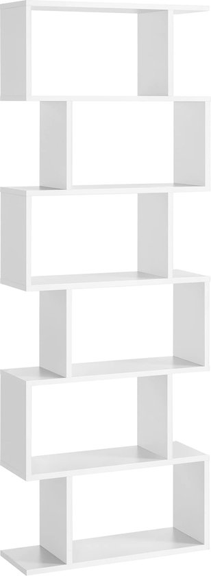 Rootz Boekenkast - Plank met 6 niveaus - Vloerstaande plank - Kantoorplank - Woonkamer, slaapkamer en kantoor - Wit - (24 x 70 x 190,5 cm)