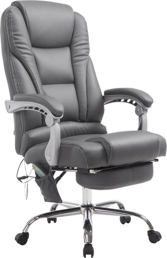 Ergonomische Bureaustoel met massagefunctie - Lange Rugleuning - Grijs - Zithoogte 47-56cm - Kunstleer - Op Wieltjes - Voor Volwassenen