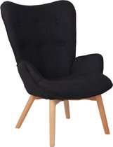 Luxe loungestoel Arcangelo - Eetkamerstoel - Zwarte stof - Houten poten - Set van 1 - Zithoogte 49 cm - Deluxe