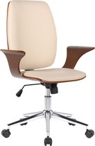 Designer bureaustoel gonzalo - beige - bruin hout - kunstleer - in hoogte verstelbaar - 42x44x101cm