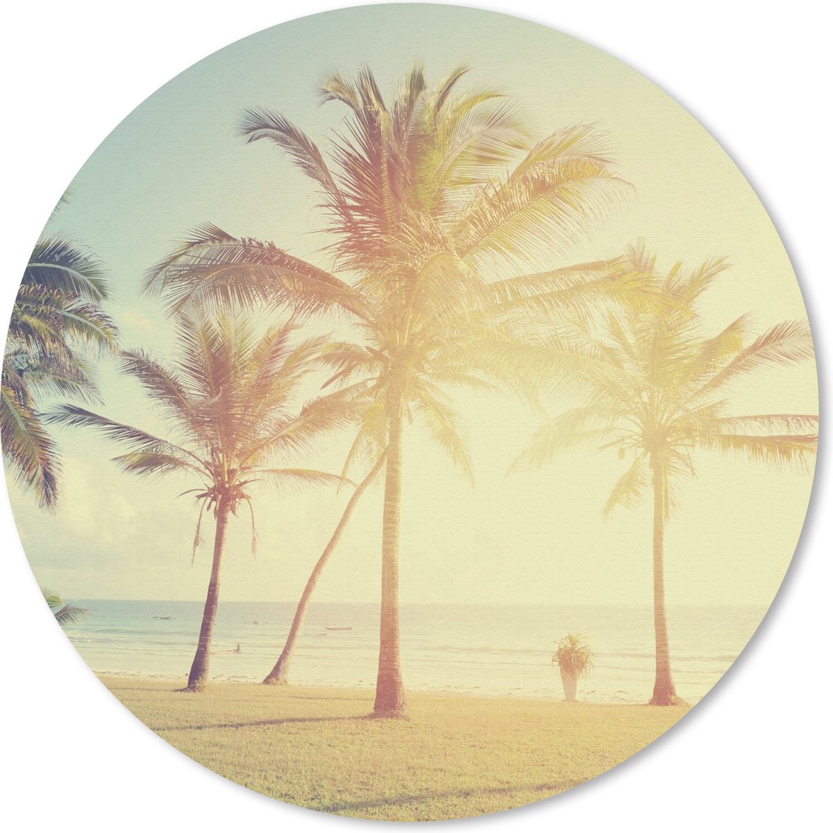 Muismat rond 50x50 cm - Mousepad Zee - Palmboom - Zomer - Zon - Strand - Ronde muismatten