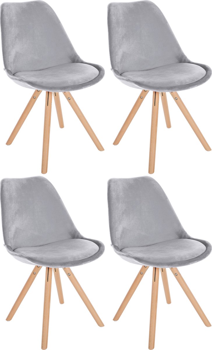 CLP Sofia Set van 4 Eetkamerstoelen - Zonder armleuning - Velvet - Fluweel - licht grijs natura (ronde)