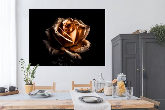 Poster Roos - Goud - Bloemen - Botanisch Zwart - 160x120 cm XXL