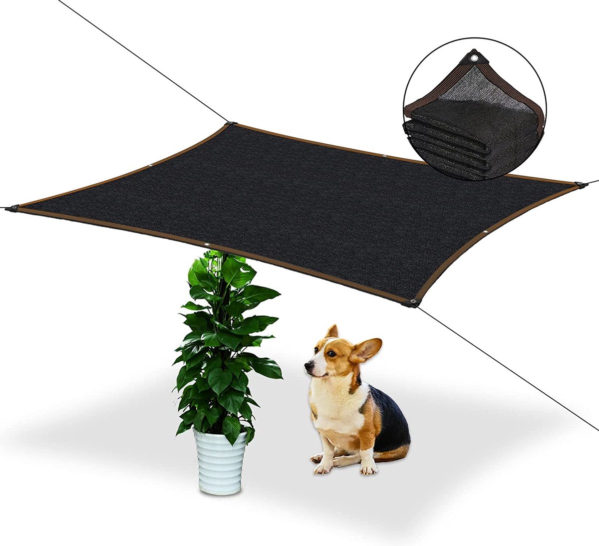 2 x 1 m zonnezeil - rechthoekig klein met oogjes 70% zonwering zwarte luifelstof tuin terras UV-bescherming voor planten balkon terras dak zwembad