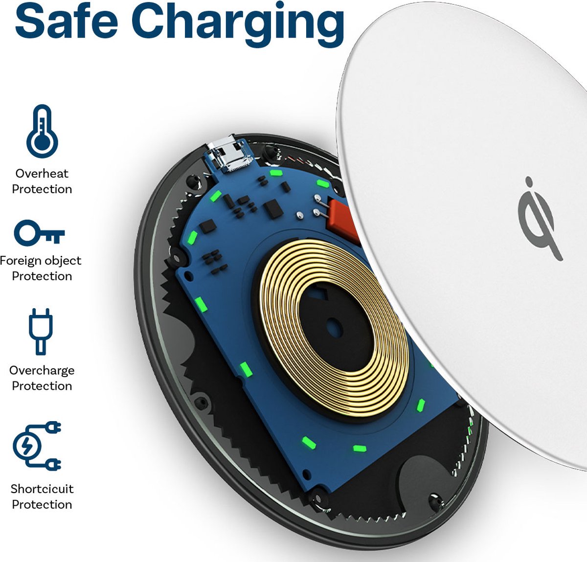 Draadloze Oplader 15W Qi Opladen – Wireless Charging Pad - iPhone Oplader – Samsung Oplader – Oplaad-pad ook voor AirPods en Galaxy Buds – Draadloze Qi Snellader – Kleur Wit – foto 6