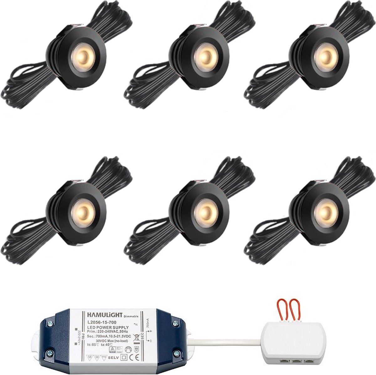 LED inbouwspot Pals bas zwart - inclusief trafo - inbouwspots / downlights / plafondspots / led spot / 3W / dimbaar / warm wit / rond / 230V / IP44 / - set van 6 stuks
