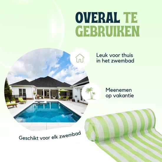 Groen-witte gestreepte waterhangmat, geschikt voor elk zwembad, thuis en op vakantie.
