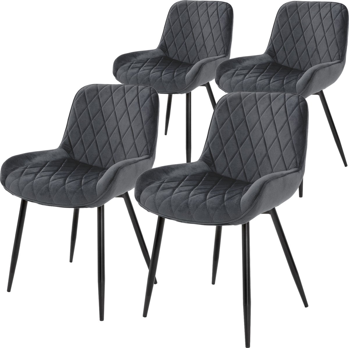 ml-design ML Design Set van 4 eetkamerstoelen Eetkamerstoel met rug en armleuningen, antraciet, fluwelen zitting, metalen poten, keukenstoelen Woonkamerstoelen Stoelen met bekleding