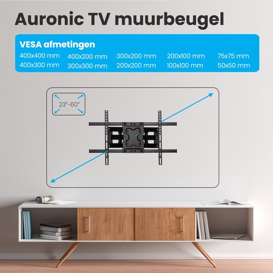 Auronic TV Beugel - Draaibaar en Kantelbaar - 23 tot 60 inch - Tot 45 KG - Zwart - Auronic