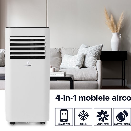 SEEGER Mobiele Smart Airco met WiFi - 9000 BTU - Inclusief Installatiekit - Voor Woonkamer en Slaapkamer - Airconditioning - SAC9000S - Wit