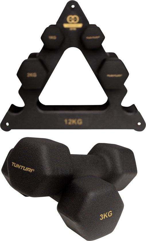 Tunturi Gewichten Centuri - Halterset - Dumbbell Set - Neopreen Dummbbells - 1 t/m 3kg - 3 Paar - Incl. gratis fitness app