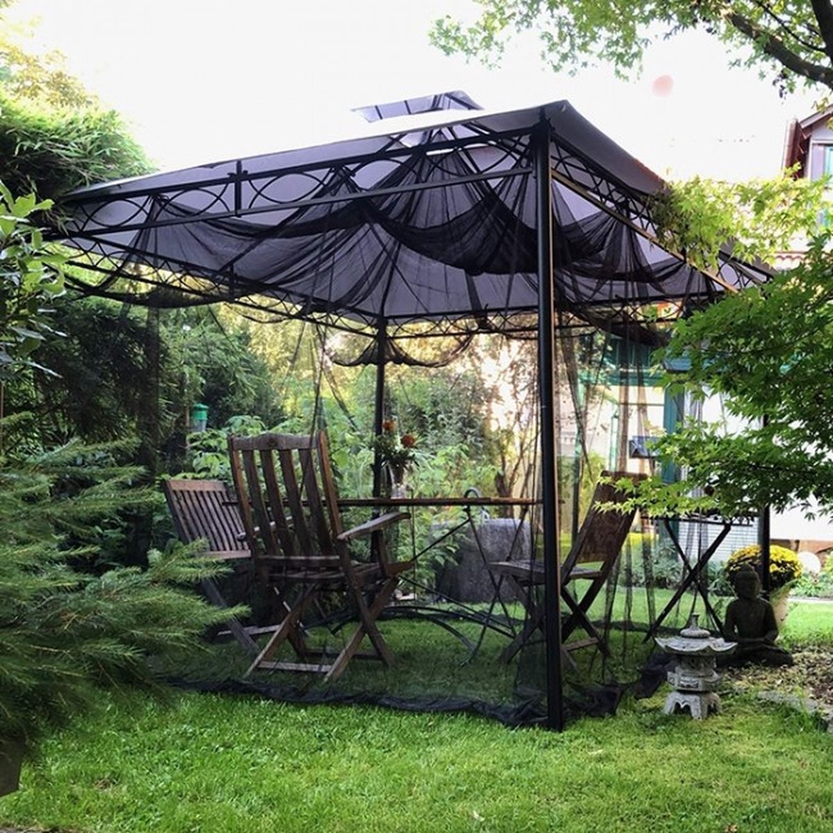 Brettschneider Garden Klamboe - Muskietennet Tuin Zwart - Vierkant Muggennet 300 x 300 cm - Muskietennet 4-6 persoons - Klamboe 4-6 persoons - Muggennet 4-6 persoons - Muskietennet - Extra Groot