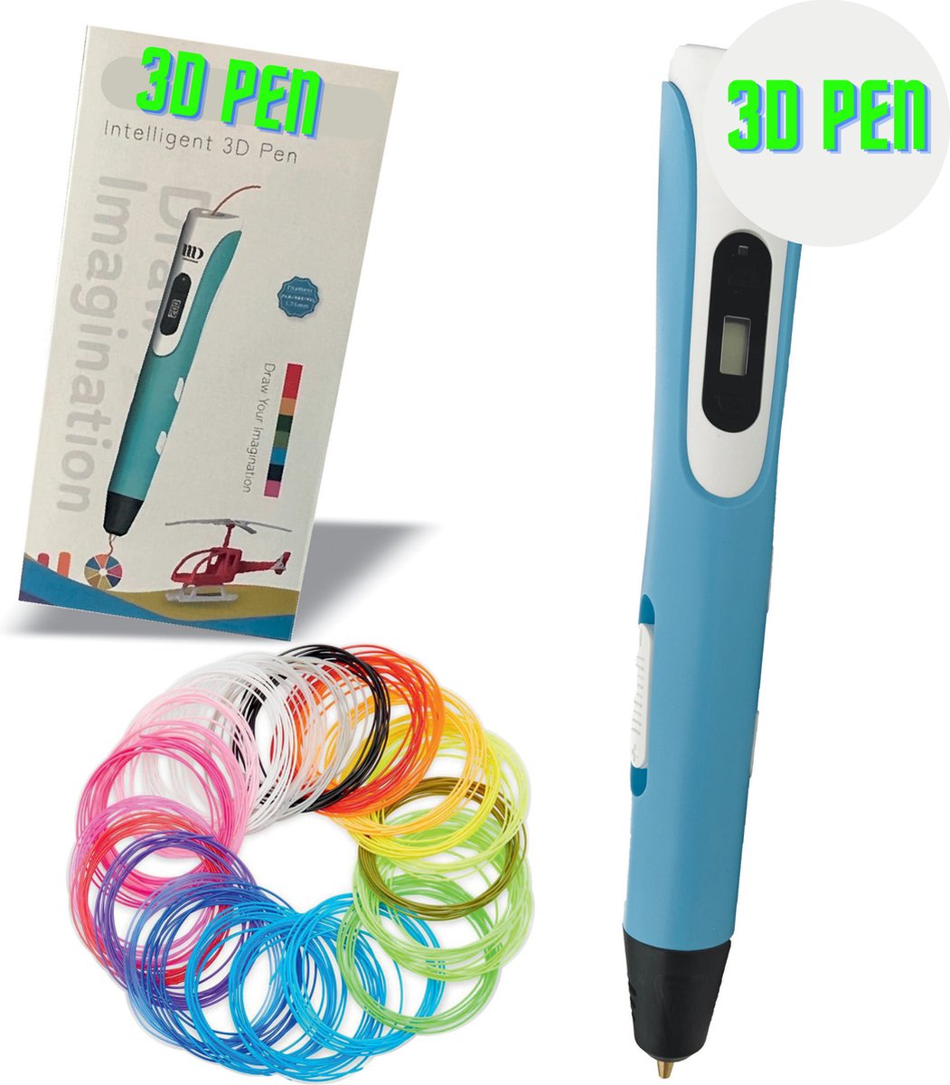 Stylo 3D intelligent avec écran LED, stylo d’impression 3D avec charge USB,  recharges de filament Pla 30 couleurs, compatible