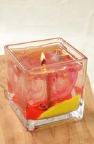 Exclusieve Gelkaars "Explosion" rood met HOUTEN PIT (Wooden wick) - hoogte: 10 cm - Gemaakt door Candles by Milanne