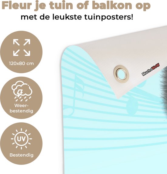 Affiche jardin - Toile jardin - Posters de jardin extérieur - Panda - Casque - Animal - Notes de musique - Rouge - 120x80 cm - Jardin