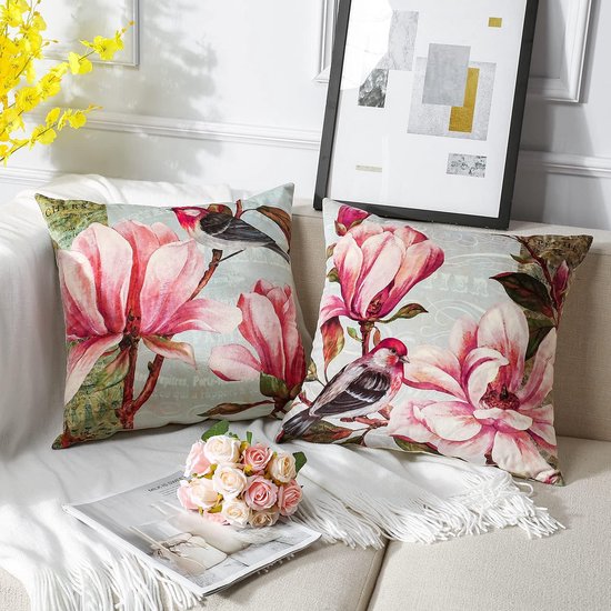 Fluwelen kussensloop, decoratieve superzachte kussenhoes met magnolia  bloemenpatroon,... | bol