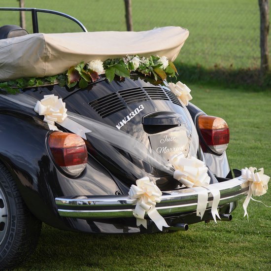 Ruban de voiture de mariage Santex avec nœuds - Mariage - blanc satiné  brillant 