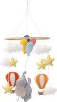 Muziekmobiel baby - Baby mobiel met geluid - Olifant - Kraamcadeau - Luchtballon - sterretjes - Olifant knuffel - Vilt - Wieg - Babykamer - met muziekarm - muziekmobiel Olifant - ballonnen