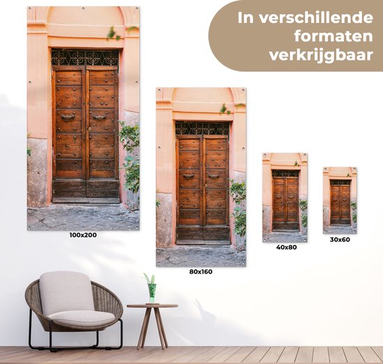 Affiche de clôture Porte - Bois - Plantes - Vert - 100x200 cm - Toile de jardin