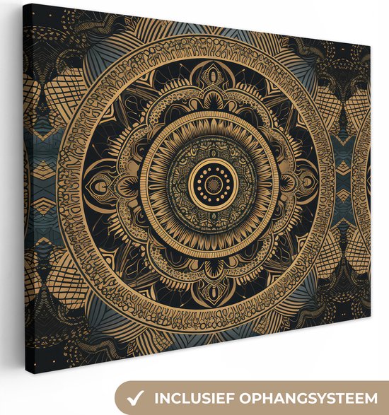 Canvas Schilderij Mandala - Goud - Bohemian - Luxe - 40x30 cm - Wanddecoratie