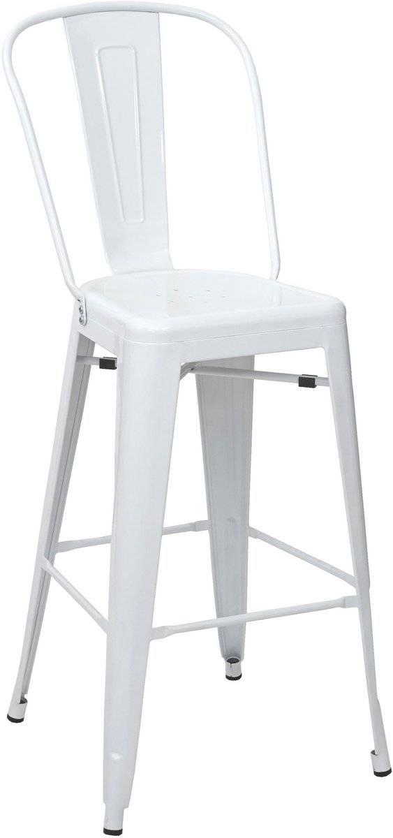 MCW Barkruk MCW-A73, barkruk met rugleuning, metalen industrieel ontwerp ~ wit