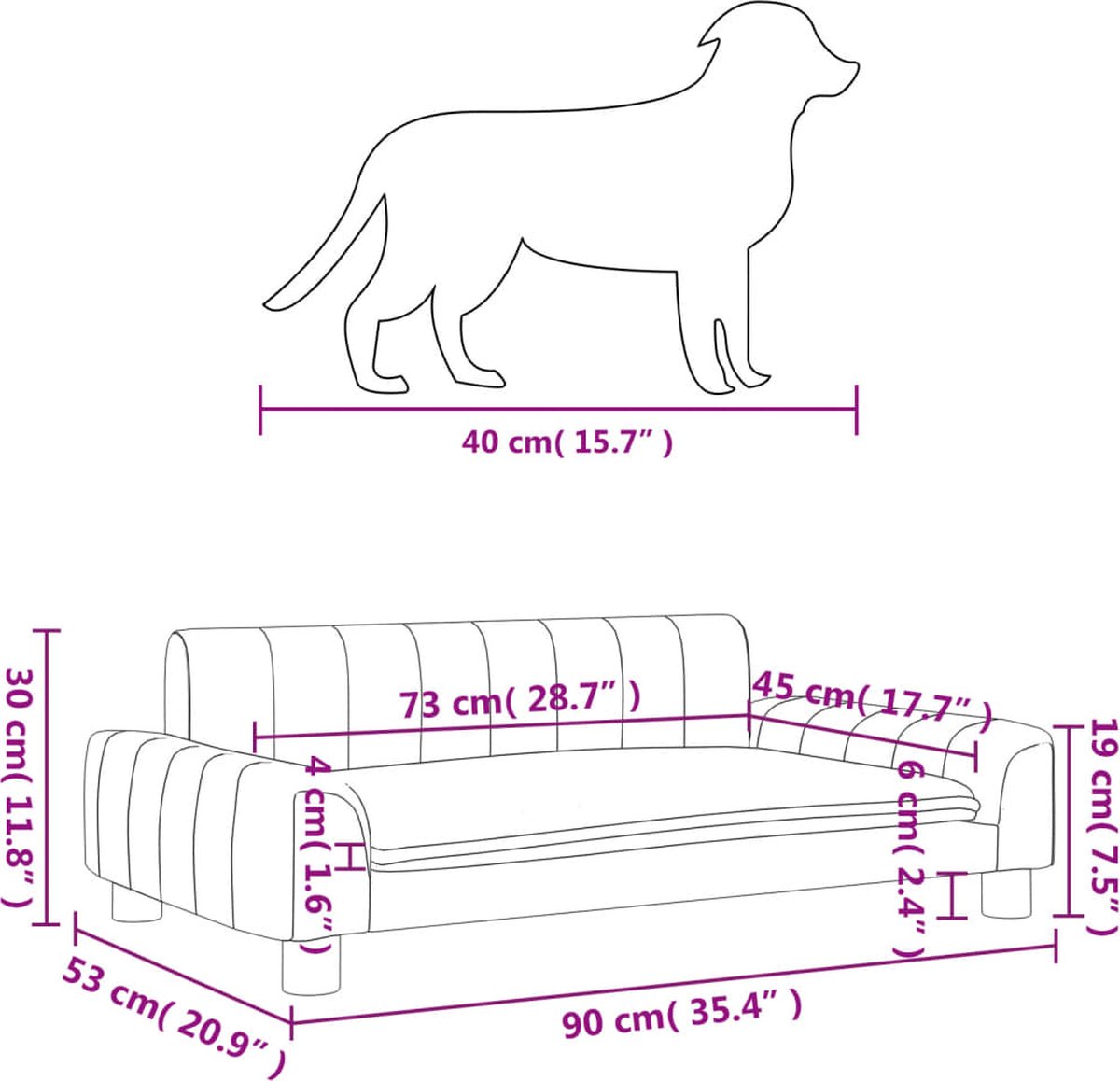 vidaXL Hondenbank 60x43x30 cm pluche en kunstleer zwart - Honden-accessoires