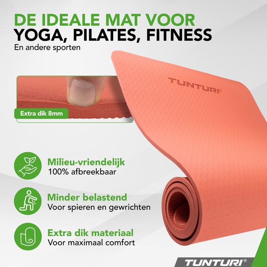 Tunturi Yoga Mat 8mm - Pilates mat - Extra dikke fitness mat - 183x61x0,8 cm - Incl Draagtas - Ecologisch materiaal - Eenvoudig te reinigen - Rosé Goud van Tunturi — afbeelding 4