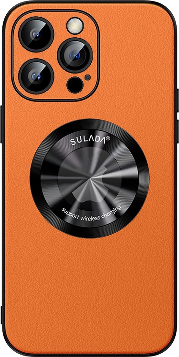 Sulada Soft case Microfiber leer en shockproof en lensbeschermer met magnetische ring voor de iPhone 14 Pro Max Orange