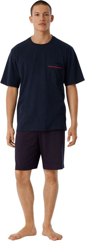 SCHIESSER Comfort Fit shortamaset - heren shortama gestreept borstzakje rood - Maat: XL