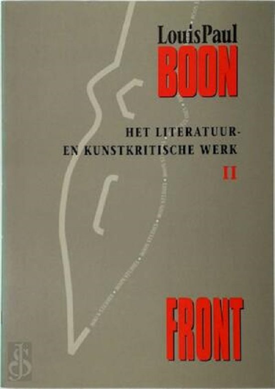 Boek 'Het literatuur- en kunstkritische werk II' van Louis Paul Boon, met rode letters op grijze achtergrond.