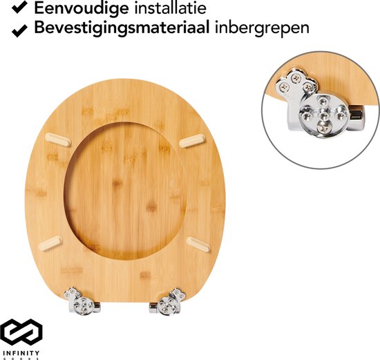 Infinity Goods Abattant WC en Bamboe Terry - Abattant WC avec Couvercle - Fermeture Amortie - Charnières en Acier Inoxydable - Matériel de Montage Inclus