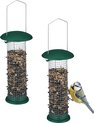 Relaxdays voedersilo vogels - set van 2 - vogelvoersilo metaal - vogelsilo hangend - tuin