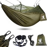 Hangmat, outdoor met muggennet, lichte nylon hangmat voor rugzaktochten, kamperen, wandelen en strandavonturen, draagvermogen 440 kg