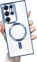 Hoesje Geschikt Voor Samsung Galaxy S23 Ultra hoesje Magnetisch Met Lens beschermer Transparant / Blauw – Magneet hoesje