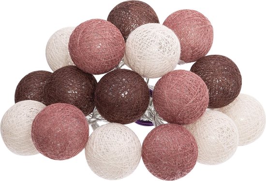 Atmosphera LED Éclairage de fête Land boules aubergine/rose foncé - Guirlande lumineuse coton - Boule Cotton - 16 Balles - Dia 3,5 cm - Guirlande