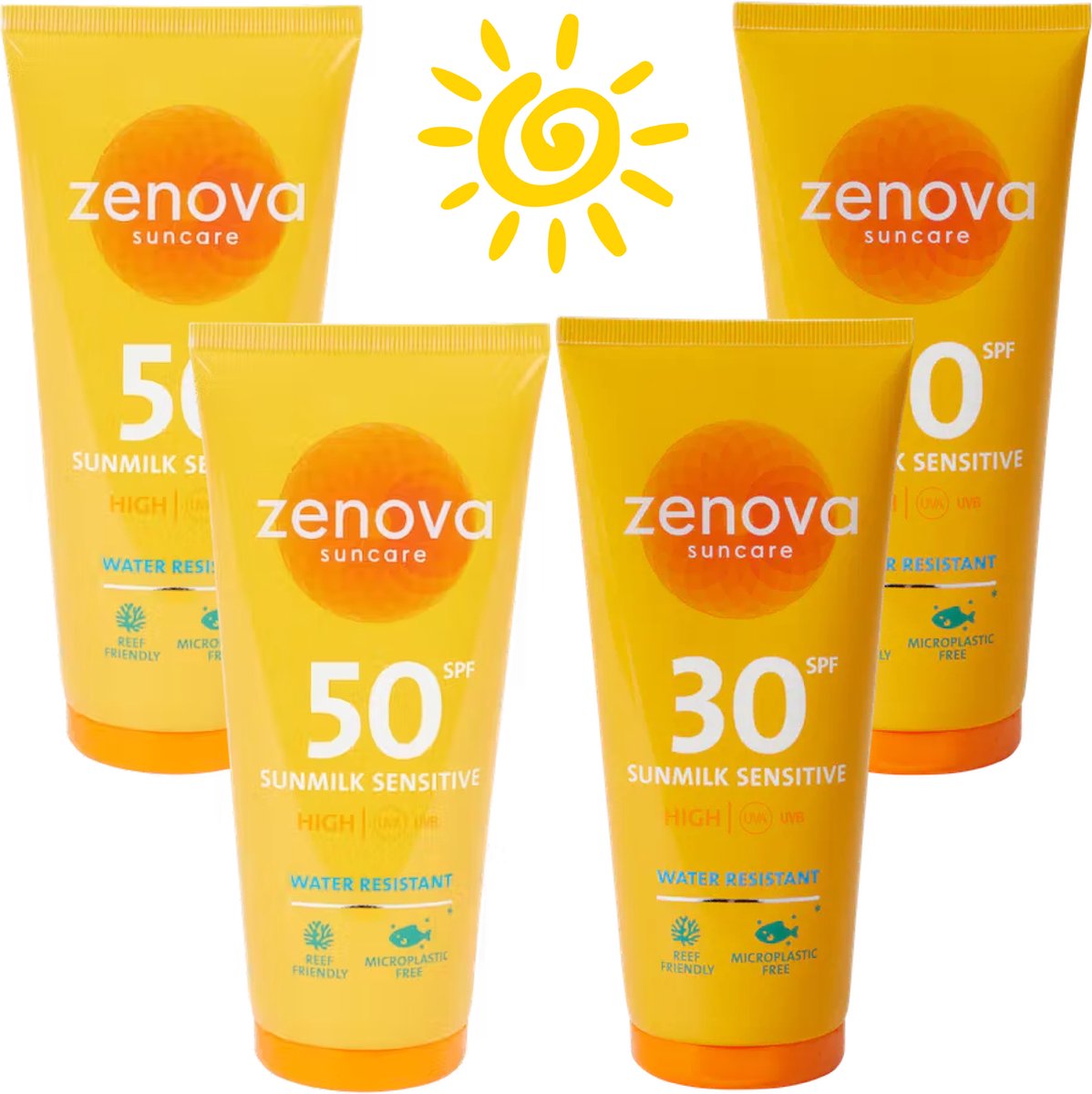 Zonnebrand Voordeelpakket 800ML - Zenova Zonnebrand voor de Gevoelige huid - Rif-vriendelijk - Vegan - Microplastic vrij - Waterbestendig - SPF 30 En SPF 50
