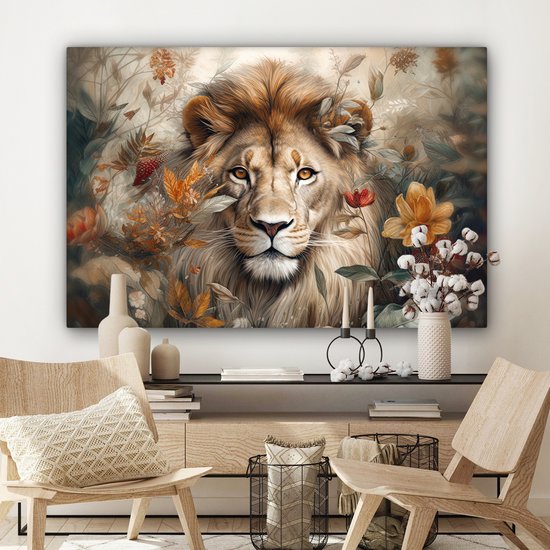Tableau sur toile - Portrait de lion 120x80 - Accessoires de décoration de chambre - Peintures lions salon - Décoration murale Animaux chambre - Décoration murale cuisine botanique - Toile murale intérieur - Décoration maison - Accessoires de maison