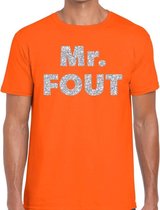 Mr. Fout zilveren glitter tekst t-shirt oranje heren L