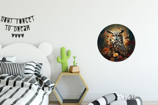 WallCircle - Stickers muraux - Cercle Papier Peint - Vogel - Oiseau - Fleurs - Plantes - Botanique - 30x30 cm - Cercle Mural - Auto Adhésif - Autocollant Rond Papier Peint