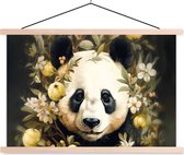 Posterhanger incl. Poster - Schoolplaat - Panda - Pandabeer - Wilde dieren - Natuur - Bloemen - 150x100 cm - Blanke latten