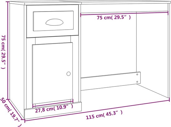 Bureau - VIDAXL - Blanc brillant - 3 tiroirs - Contemporain