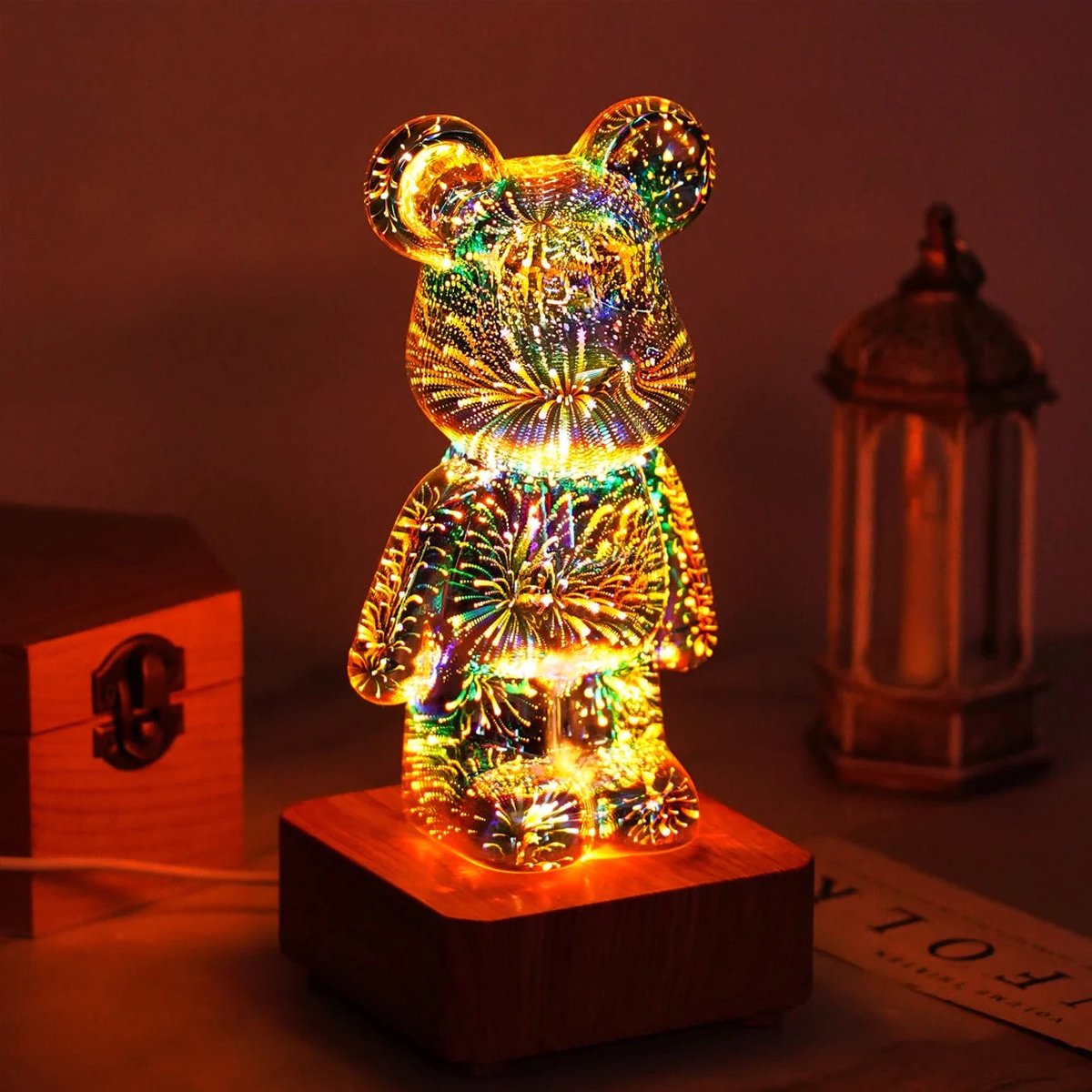 3D lamp beer met vuurwerkeffect - Kleurrijke LED projectie