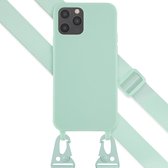 Selencia Hoesje Geschikt voor iPhone 12 Pro / 12 Hoesje Met Koord - Selencia Siliconen hoesje met afneembaar koord - Turquoise
